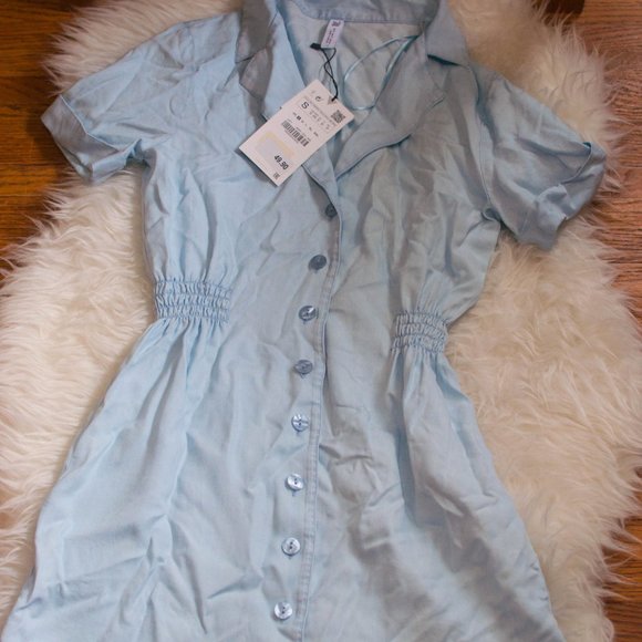NWT Zara Mini Blue Shirt Dress Size Small - Picture 4 of 6